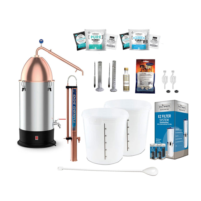 Still Spirits Turbo 500 with Copper Reflux Condenser and Copper Alembic Dome Deluxe Starter Pack
