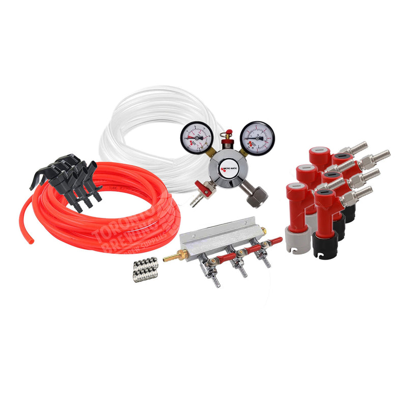 Homebrew Kegging Kit Pin Lock with 3-Way Manifold and Picnic Faucets