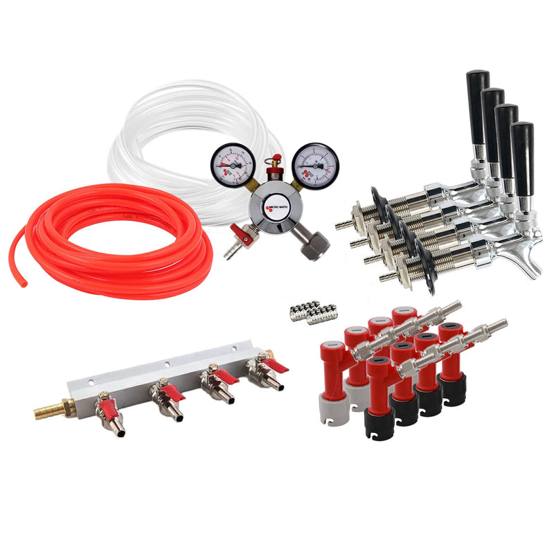 Homebrew Kegging Kit Pin Lock with 4-Way Manifold, Shanks and Faucets