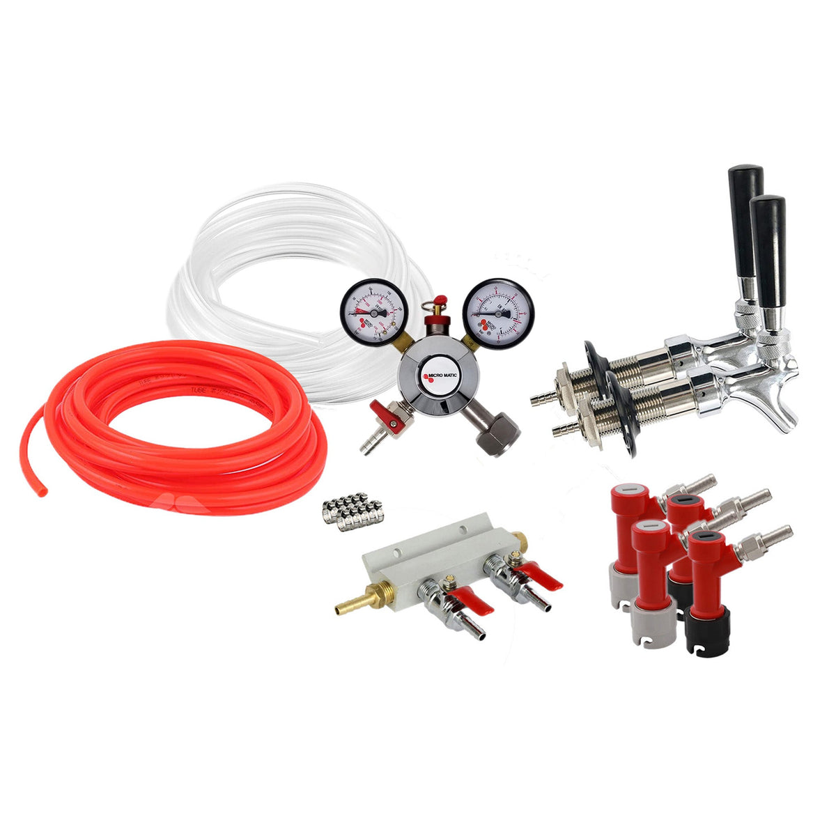 Homebrew Kegging Kit Pin Lock with 2-Way Manifold, Shanks and Faucets ...