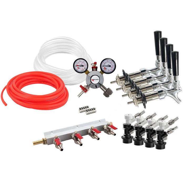 Homebrew Kegging Kit Ball Lock with 4-Way Manifold, Shanks and Faucets