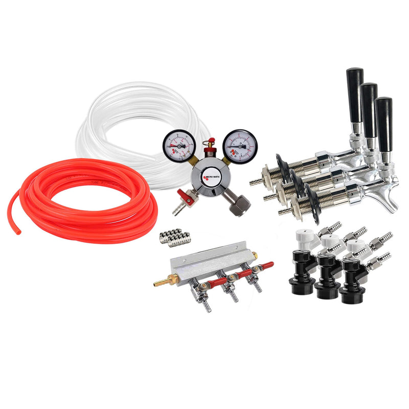 Homebrew Kegging Kit Ball Lock with 3-Way Manifold, Shanks and Faucets