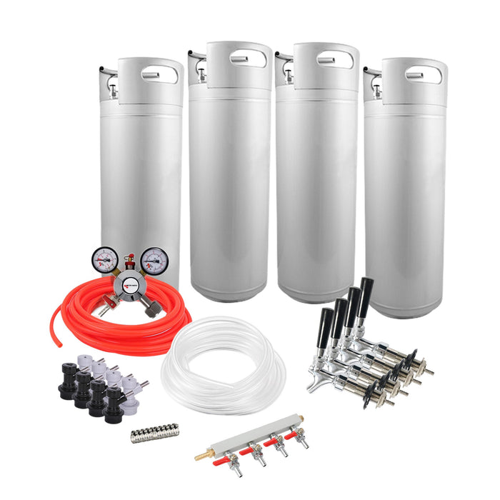 Ball Lock Homebrew Kegging Kit for Four 5 Gallon Cornelius Kegs with Beer Shanks, 4 Way Gas Manifold, and Dual Gauge Regulator    - Toronto Brewing