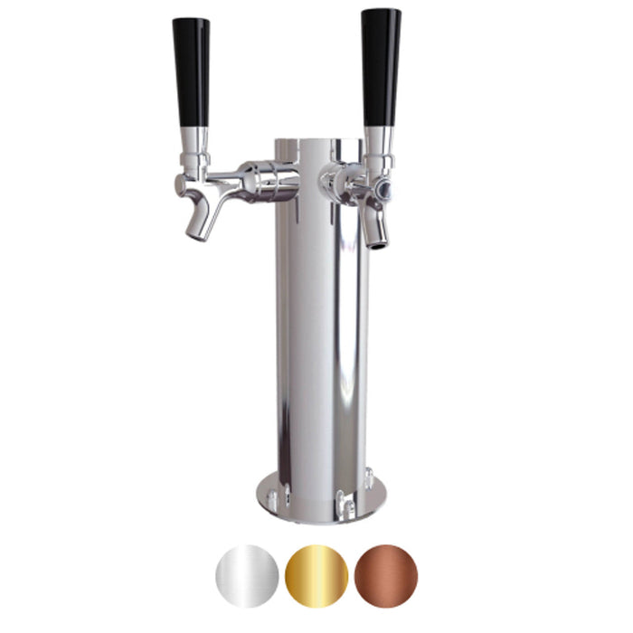 Stainless Steel Cylinder Beer Tower - Dual Tap (Glycol Chilled)