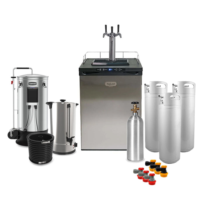 Grainfather G30 (v3) and Sparge Water Heater + 3 Tap Kegland Keg Master X Kegerator and Ball Lock Kegs