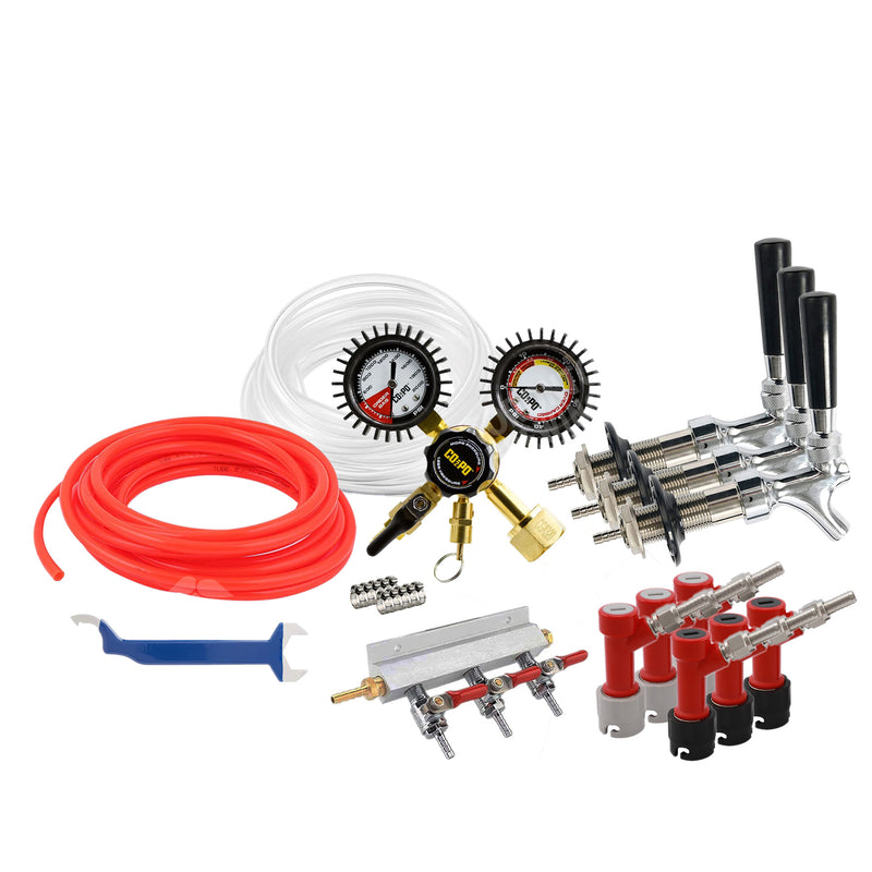 Homebrew Kegging Kit Pin Lock with 3-Way Manifold, Shanks and Faucets