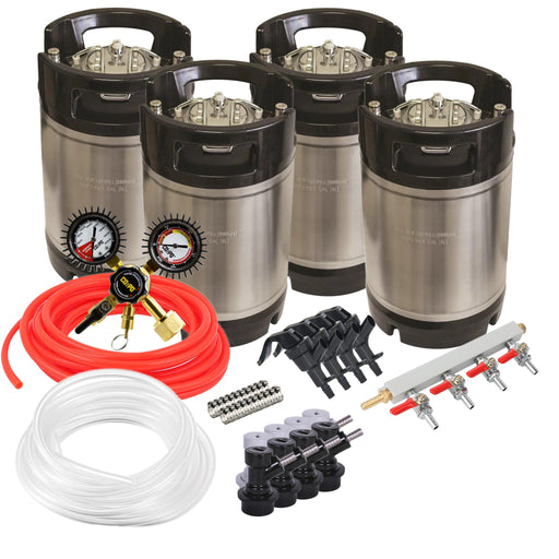 Basic Ball Lock Homebrew Kegging Kit for Four 3 Gallon Cornelius Kegs with Picnic Taps, 4 Way Gas Manifold, and Dual Gauge Regulator    - Toronto Brewing