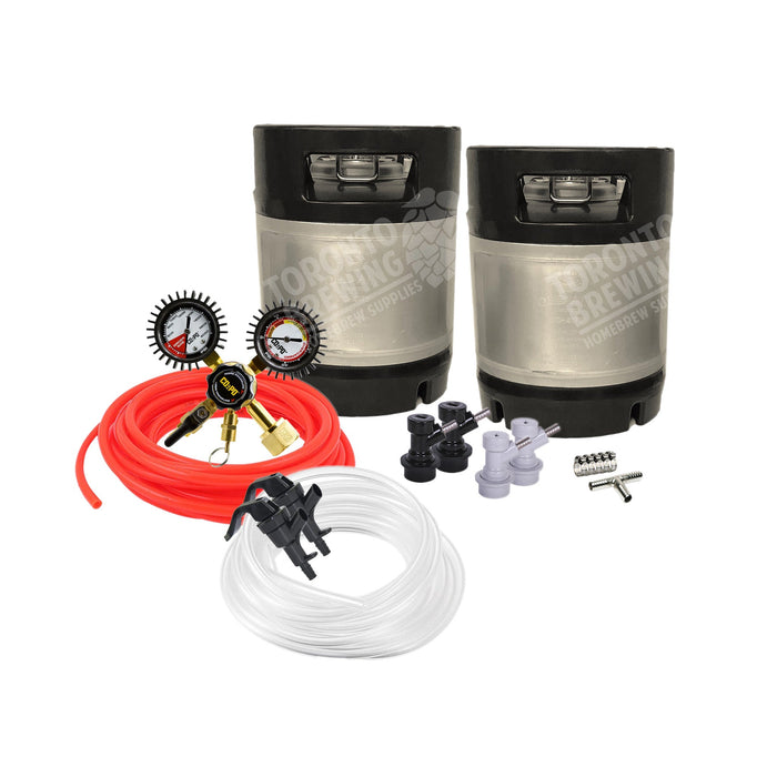 Basic Ball Lock Homebrew Kegging Kit for Two 1.75 Gallon Cornelius Kegs with Picnic Taps, and Dual Gauge Regulator    - Toronto Brewing