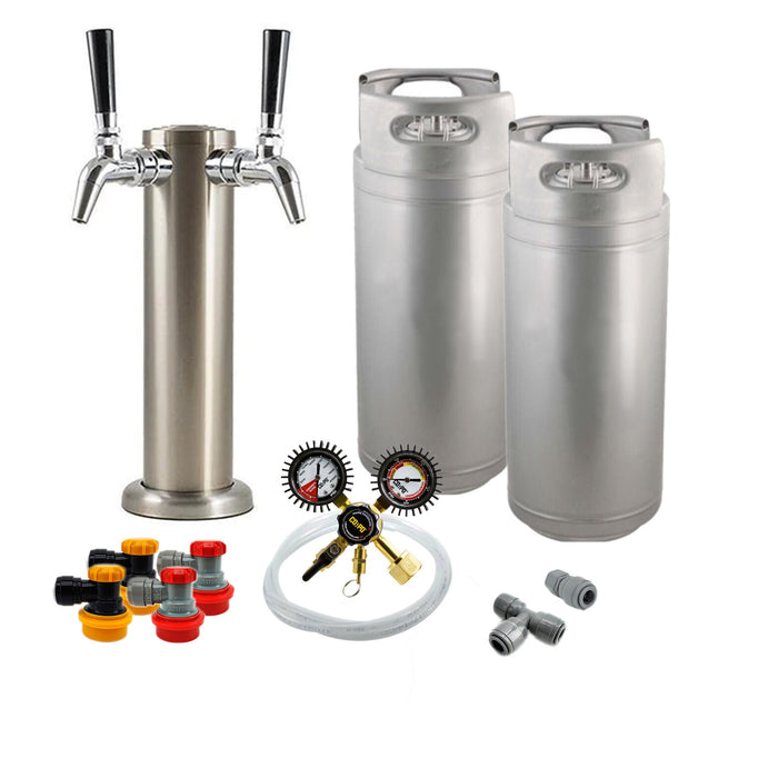 Ball Lock Homebrew Kegging Kit with Two 5 Gallon Cornelius Kegs, Double Tap Tower and Regulator