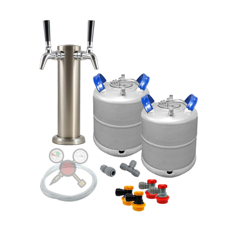 Ball Lock Homebrew Kegging Kit with Two 2.5 Gallon Cornelius Keg, Double Tap Tower and Regulator    - Toronto Brewing