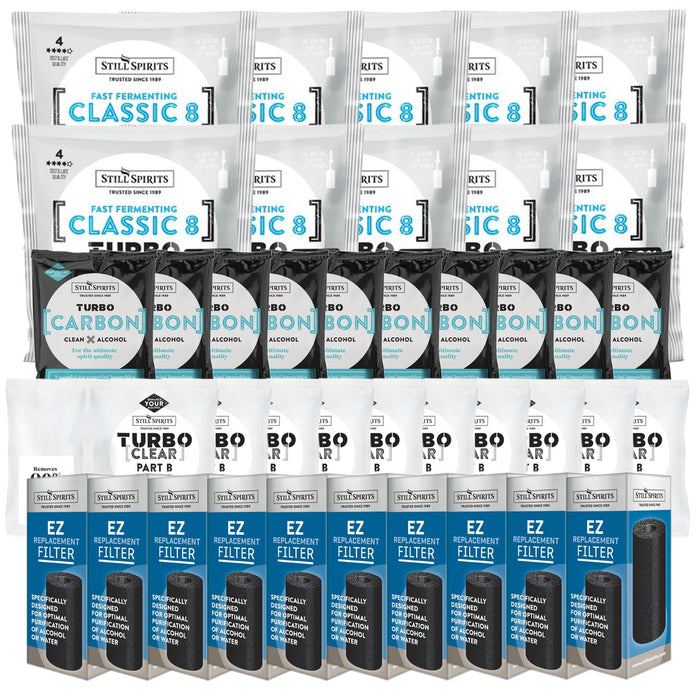 Still Spirits Triple Pack - Turbo Yeast CLASSIC 8, Turbo Carbon and Turbo Clear (Pack of 10) with EZ Filter 10 Pack    - Toronto Brewing