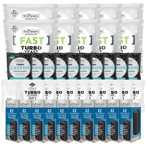 Still Spirits Triple Pack - Turbo Yeast FAST, Turbo Carbon and Turbo Clear (Pack of 10) with EZ Filter 10 Pack    - Toronto Brewing